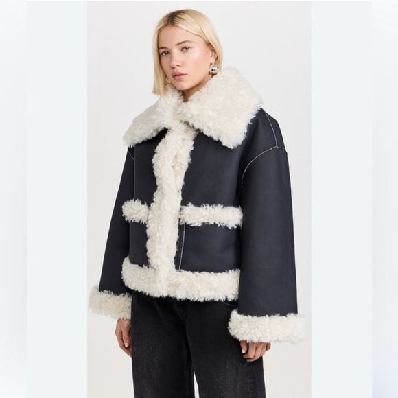 NWOT Free People Kiki Sherpa Vegan Leather Bomber Jacket - Picture 2 of 12